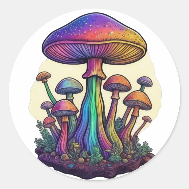 Fun Florescent Fungi Classic Round Sticker (Front)