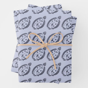 Fun Flounder Fish in Deepest Blue on Light Purple Wrapping Paper Sheet