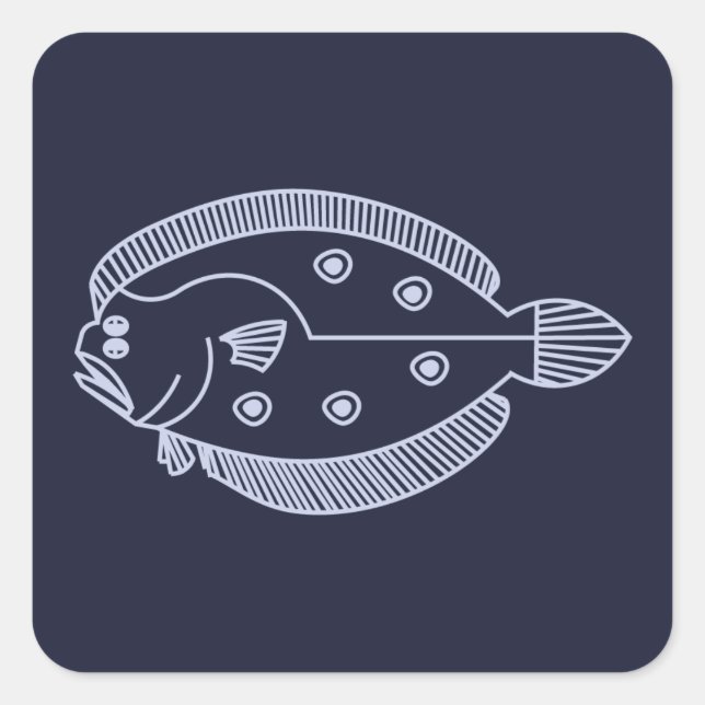 Fun Flounder Fish in Light Purple on Deepest Blue Square Sticker (Front)