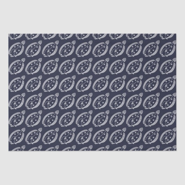 Fun Flounder Fish in White on Deepest Blue Tissue Paper (Front)