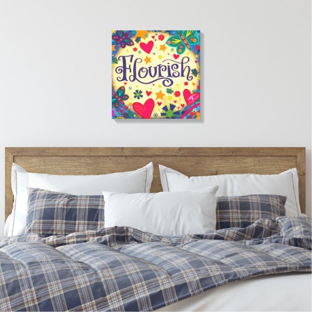 Fun Flourish Inspirational Heart Floral Pretty Canvas Print (Insitu(Bedroom))
