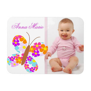 Fun "Flower Butterfly" Baby Announcement Magnet