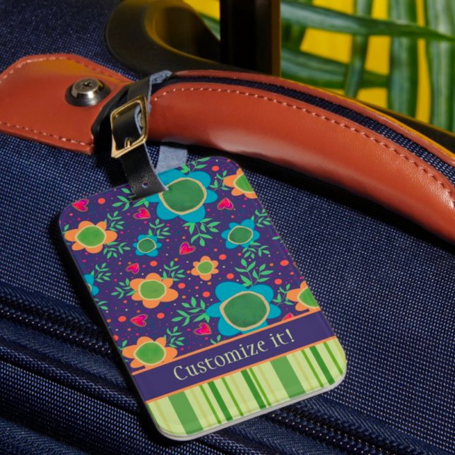 Fun Flower Custom Pattern Name Inspirivity Luggage Tag (Creator Uploaded)