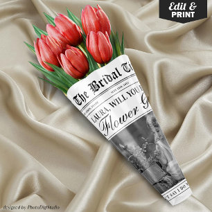 Fun Flower Girl Proposal Newspaper Flower Bouquet Wrapping Paper Sheet
