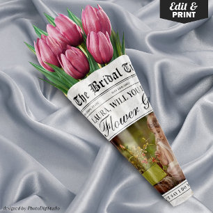Fun Flower Girl Proposal Newspaper Flower Bouquet Wrapping Paper Sheet