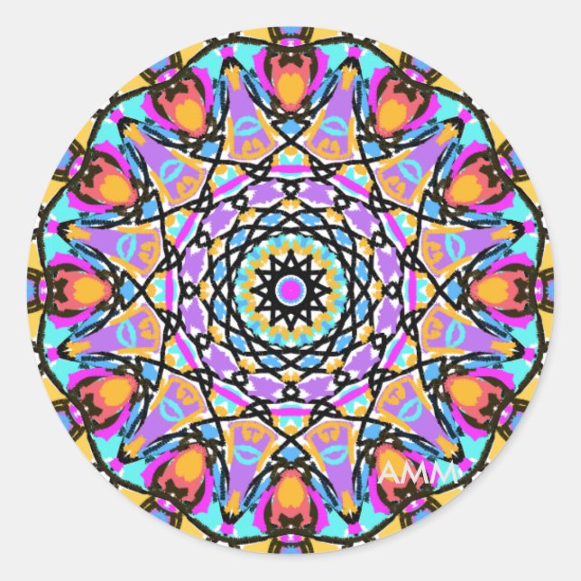 Fun Flower Kaleidoscope Classic Round Sticker (Front)