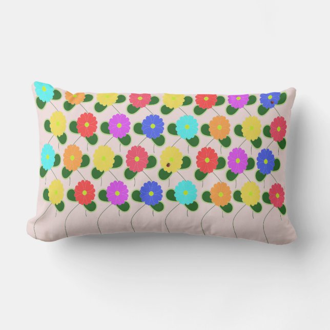 Fun Flowers on Pink Lumbar Cushion (Front)