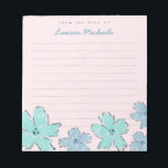 Fun Flowers Personalised Memo Notepad<br><div class="desc">Watercolor flowers in mint green and blue decorate the bottom of this notepad.  Easy to customise with your own name!  Lined with hand drawn dotted lines.  The background colour can be customised to any colour you'd like.</div>
