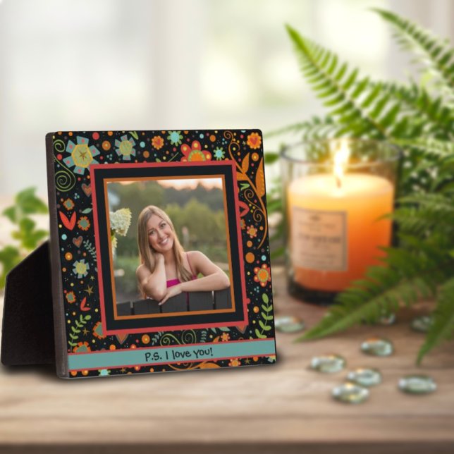 Fun Folk Floral Cute Photo Customised Love Message Plaque (Creator Uploaded)