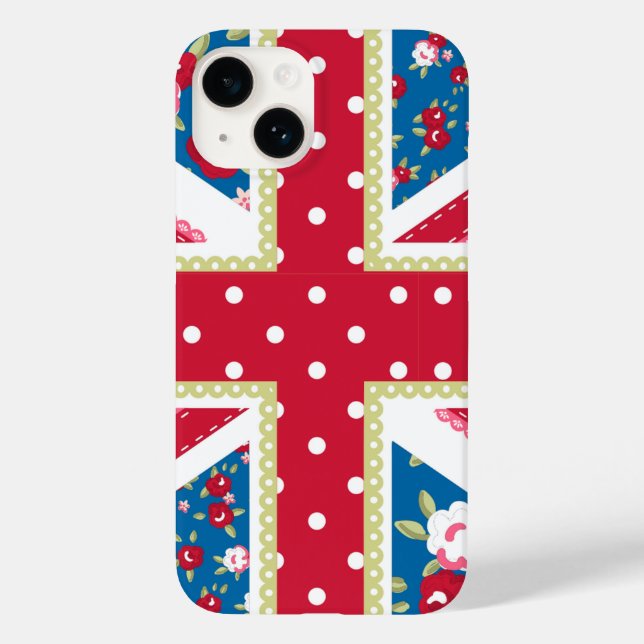 Fun Folk Quilt British Union Jack Flowers Case-Mate iPhone Case (Back)