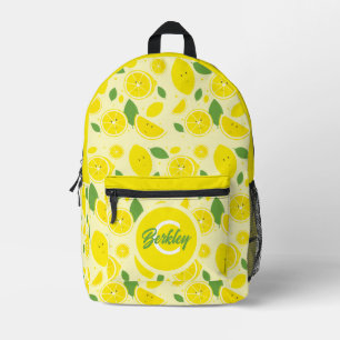 Fun Food Fruit Lemon Kids Name Monogram Printed Backpack