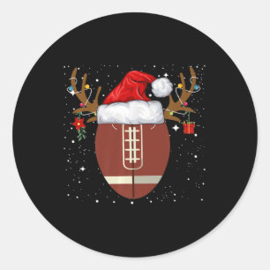 Fun Football Reindeer Santa Hat Christmas Holiday Classic Round Sticker