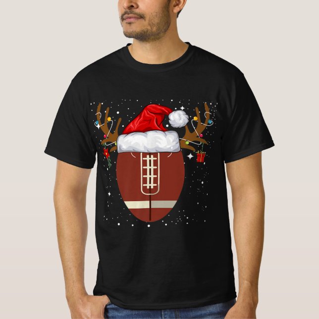 Fun Football Reindeer Santa Hat Christmas Holiday  T-Shirt (Front)