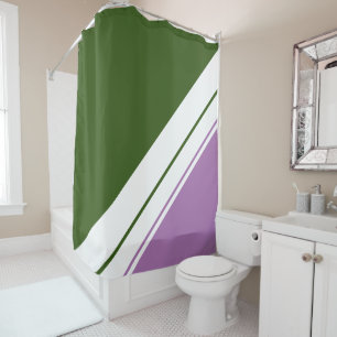 Fun Forest Green Lavender White Racing Stripes Shower Curtain
