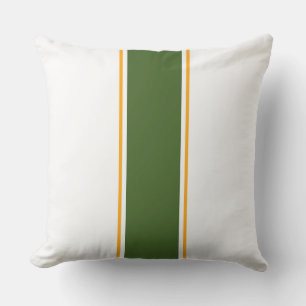 Fun Forest Green Yellow Racing Stripes On White Cushion