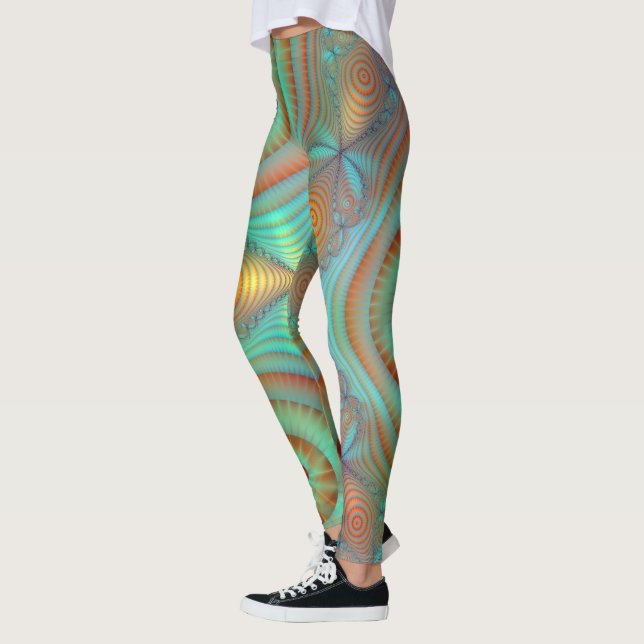 Fun Fractal Art Geometric Vibrant Colour Leggings (Left)