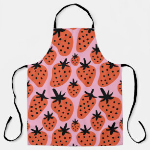 Fun freehand drawing strawberry seamless pattern d apron