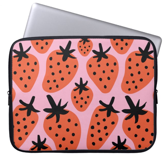 Fun freehand drawing strawberry seamless pattern d laptop sleeve (Front)