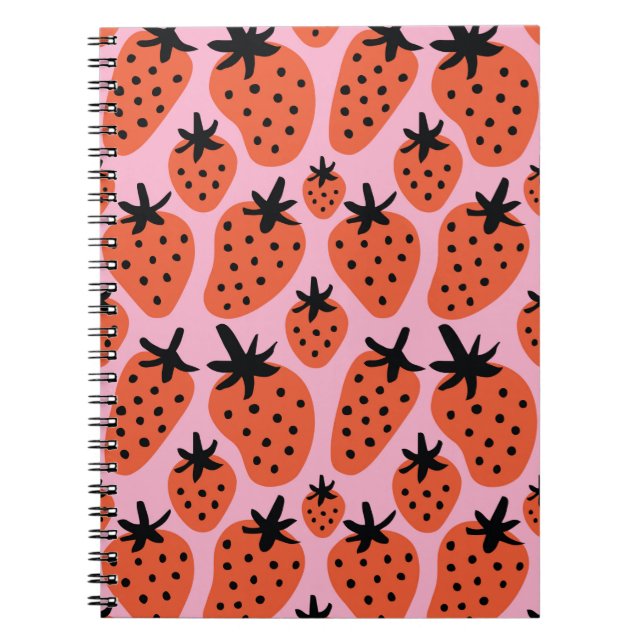 Fun freehand drawing strawberry seamless pattern d notebook (Front)