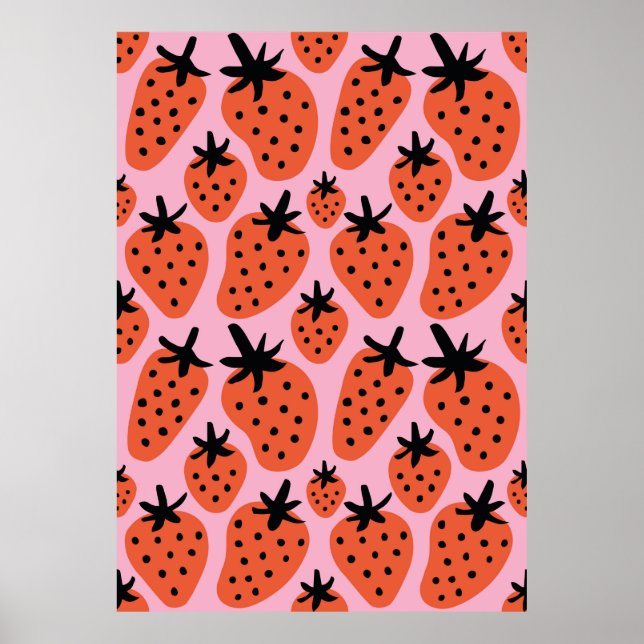 Fun freehand drawing strawberry seamless pattern d poster (Front)