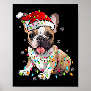 Fun French Bulldog Dog Tree Christmas Lights Xmas Poster