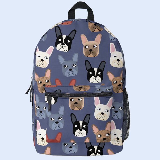Fun French Bulldog Printed Backpack (French Bulldog pattern backpack for animal lovers)