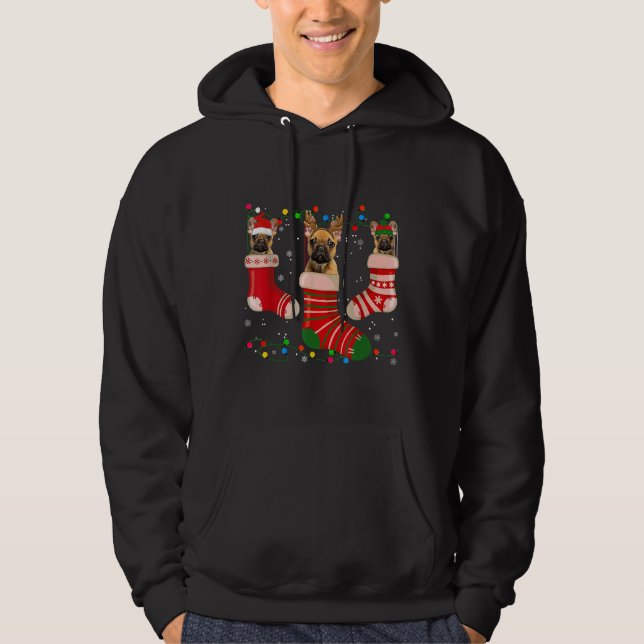 Fun French Bulldog Stocking Christmas Light Socks  Hoodie (Front)