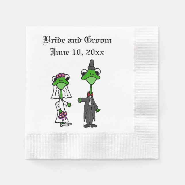 Fun Frog Bride and Groom Wedding Design Napkin (Front)