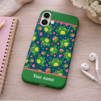 Fun Frog Pattern Custom Name New Beginnings iPhone 16 Plus Case