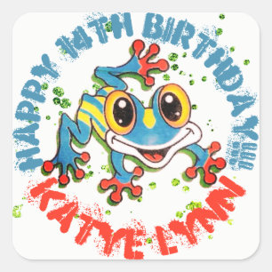 Fun Frog Personalised Party Colourful Paint Splash Square Sticker