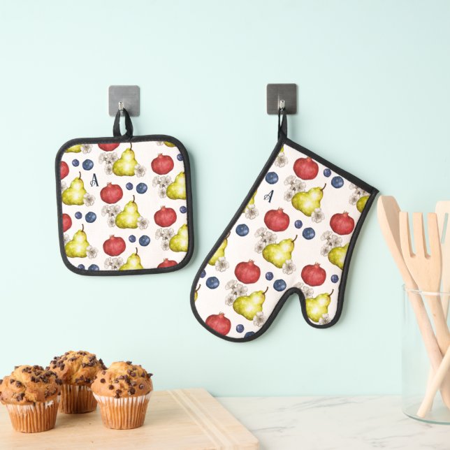 Fun Fruit Monogram Oven Mitt & Pot Holder Set (Insitu(Hanging))