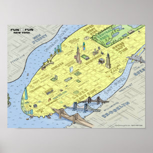 Fun Fun Map of New York City   Poster   Wall Print