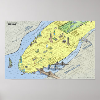 Fun Fun Map of New York City | Poster | Wall Print