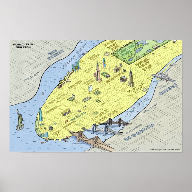 Fun Fun Map of New York City | Poster | Wall Print (Front)