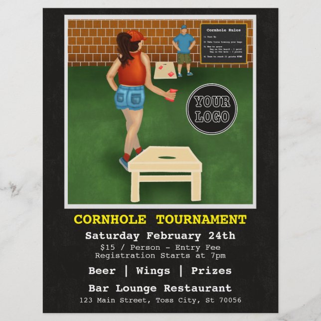 Fun Fundraiser Bar Restaurant Cornhole Tournament Flyer (Front)
