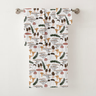 Fun Fungi Mushroom Fern Pattern  Bath Towel Set