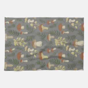 Fun Fungi Mushroom Fern Pattern Kitchen Towel