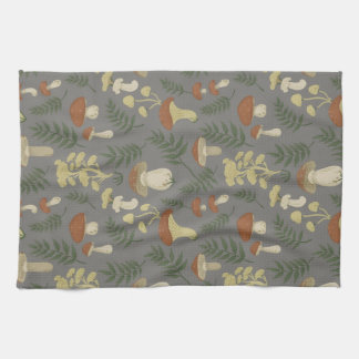 Fun Fungi Mushroom Fern Pattern Kitchen Towel