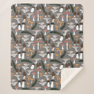 Fun Fungi Mushroom Fern Pattern  Sherpa Blanket