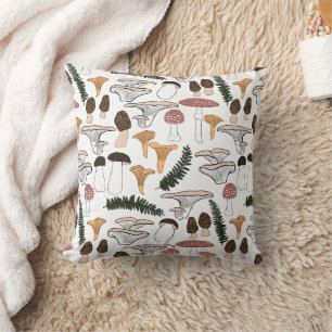 Fun Fungi Mushroom Ferns Pattern  Cushion