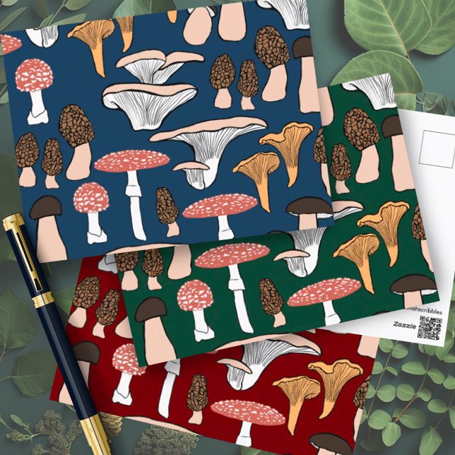 Fun Fungi Mushroom Pattern  Postcard (Mushroom pattern postcards in a variety of colors. Choose your favorite or change the colors yoursel)