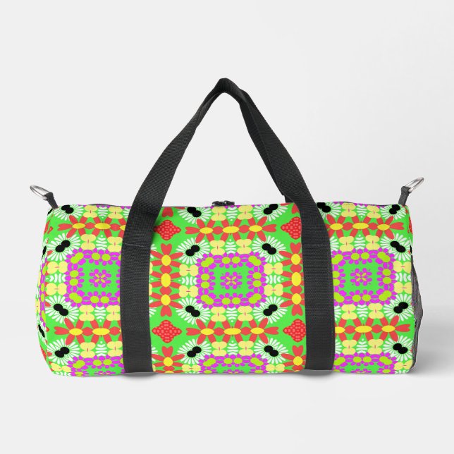 Fun & Funky Lime Green Yellow Purple & Red  Duffle Bag (Front)