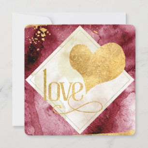 Fun, Funky Modern Gold Heart Valentines Holiday Card