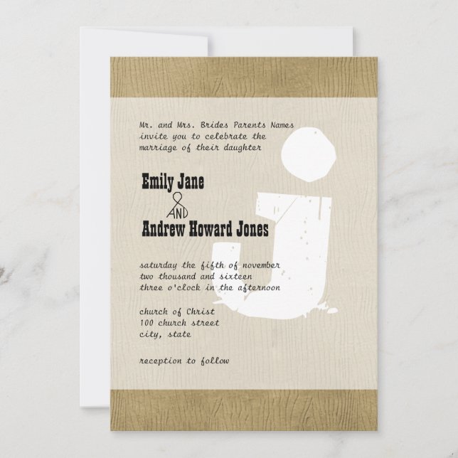 Fun & Funky Mongram Western Style Woodgrain Invitation (Front)