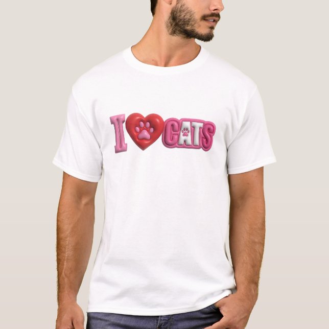 Fun & Funky Pink I LOVE CATS Statement Design T-Shirt (Front)