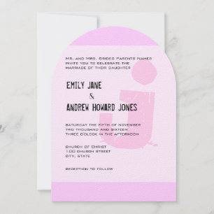 Fun Funky Simple Modern Pink Monogram Invitation