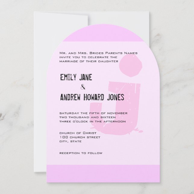 Fun Funky Simple Modern Pink Monogram Invitation (Front)