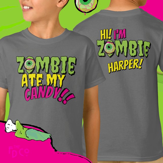 Fun Funny ‘Zombie Ate My Candy’ Halloween  T-Shirt (Creator Uploaded)