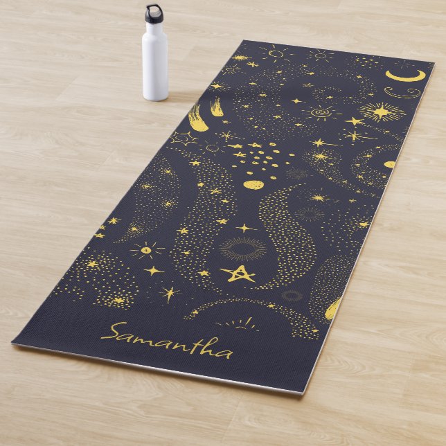 Fun Galaxy Pattern Black Personalised Yoga Mat (In Situ)