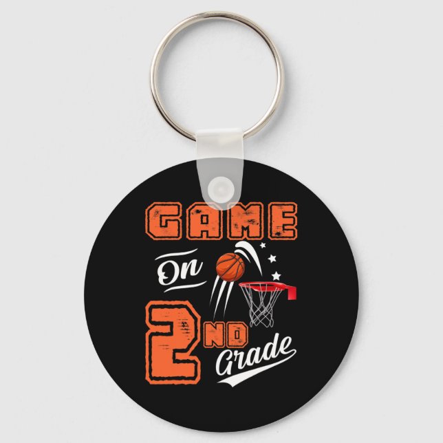 Fun Games On Second Grade Basketball First Day Of  Key Ring (Front)